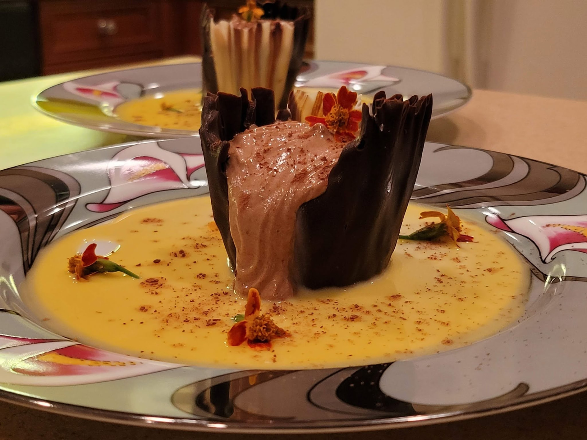 Chocolate Cup Mousse, Vanilla Crème Anglaise