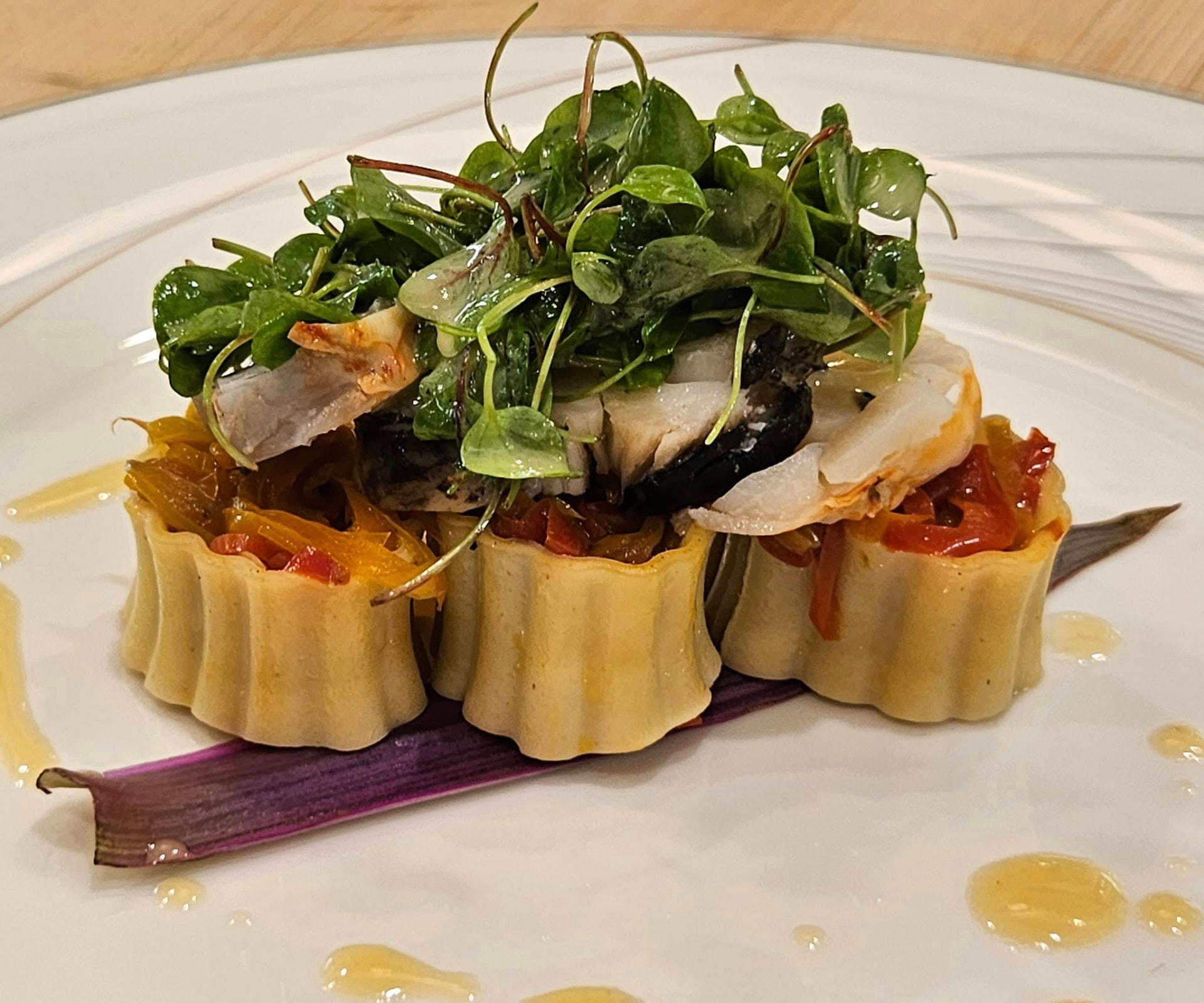 Pasta Trio with Shrimp & Watercress