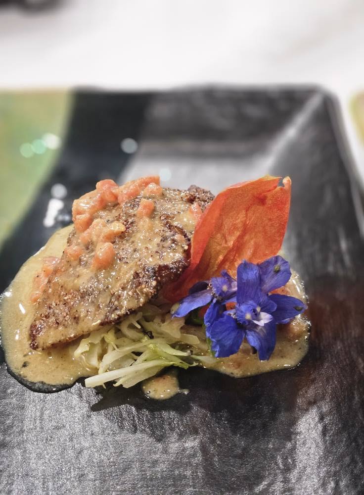 Seared Chicken Liver Mousse, Borage & Tomatillo
