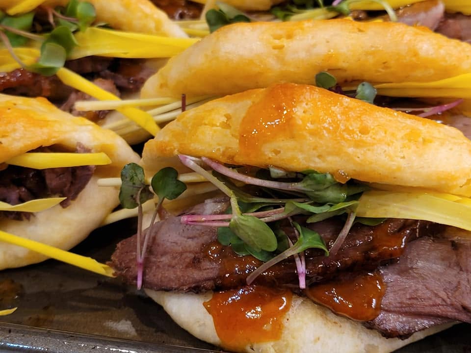 Glazed Short Rib Bao with Mango & Micro Radish