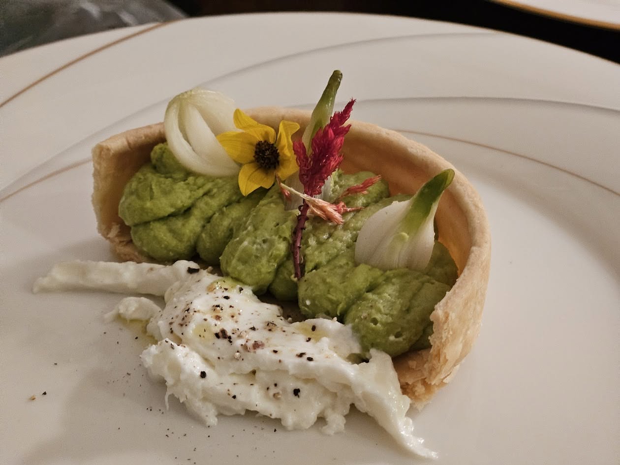 Sweet Pea Tartlet with Whipped Burrata