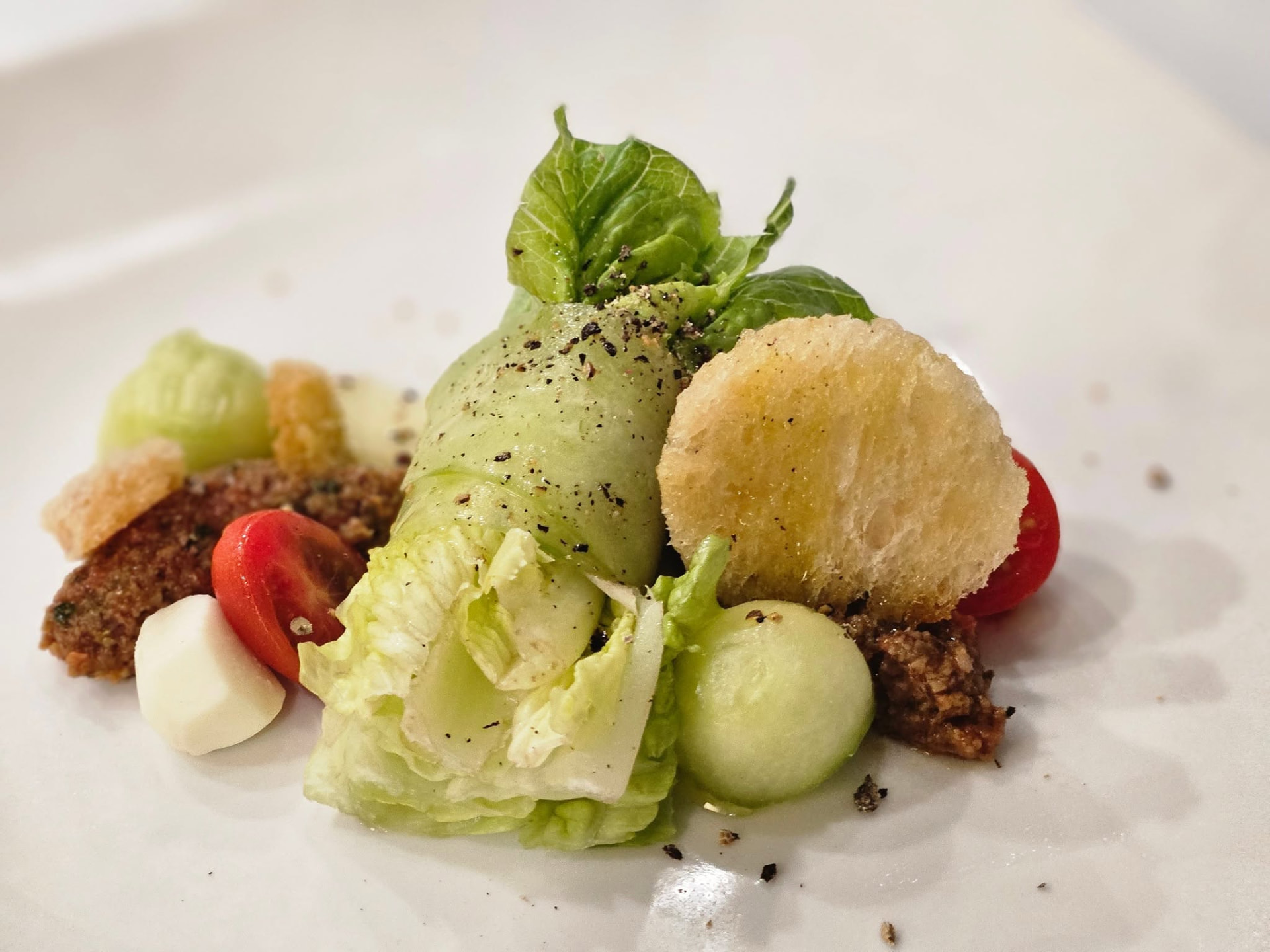 Deconstructed Caesar, Brioche Crisp & Cucumber